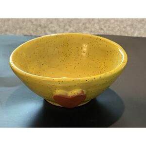 Papillon Haitian Clay Heart Bowl Dish Yellow With Brown Speckle Signed